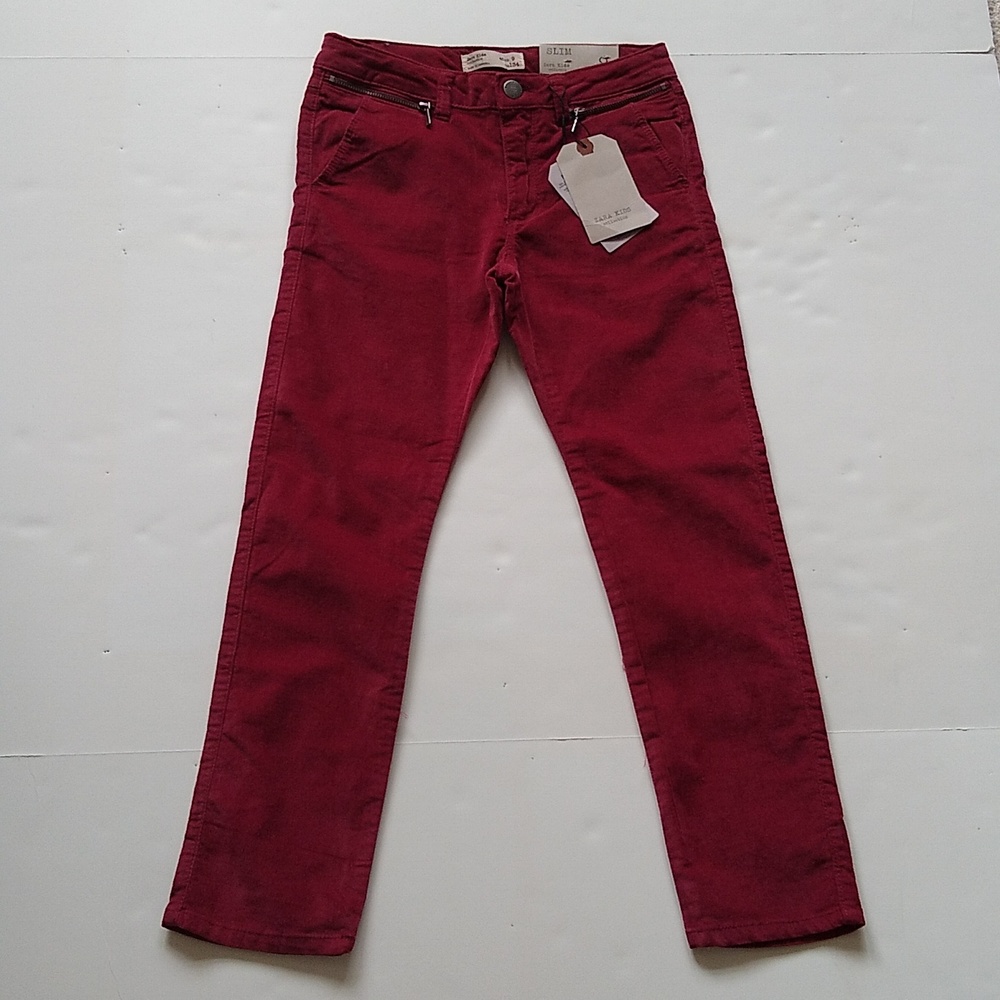 Zara Kids Slim Fit‎ Velvet Pants Burgundy Red Size 9 134cm